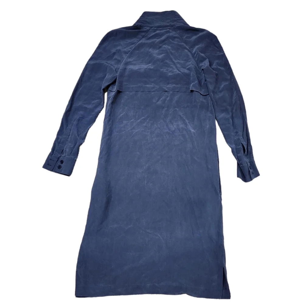 Lacoste Navy Blue 100% Silk Utility Shirt Pockets Dress Size 34